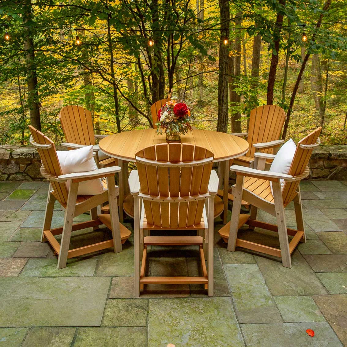 Great Bay Amish 60" Poly Patio Round 7pc Adirondack Counter Table & Chair Set