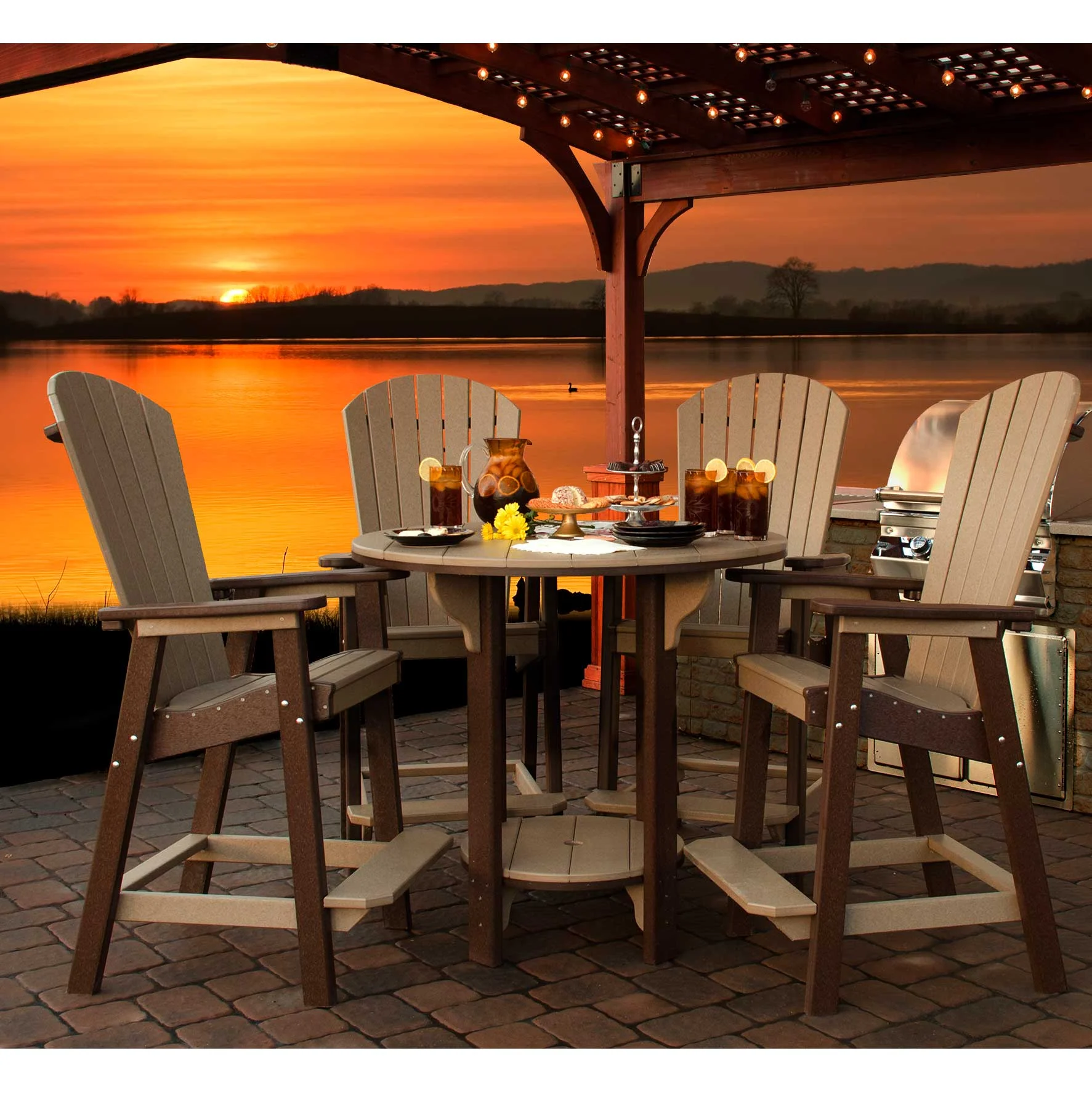 Great Bay Amish Poly Patio 42" Round 5pc Adirondack Bar Height Set