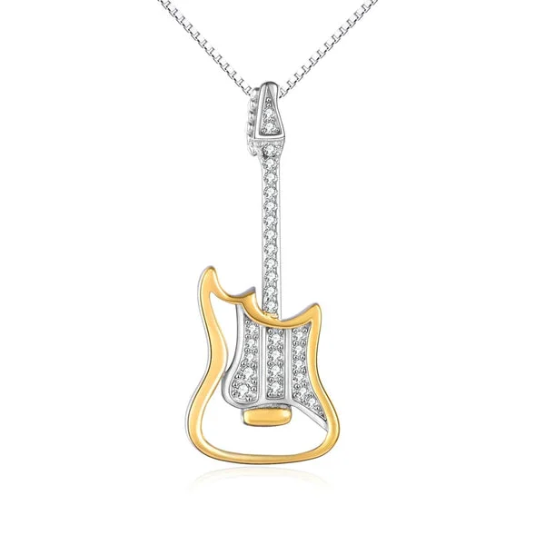 Guitar Necklace for the Rock and Rollers! 2-Tone Sterling Silver and 18k Gold Finish