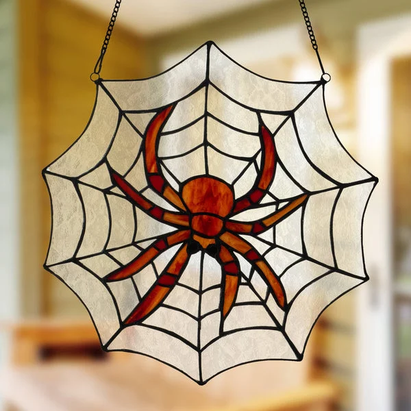 Halloween Spider Web Stained Glass Window Panel