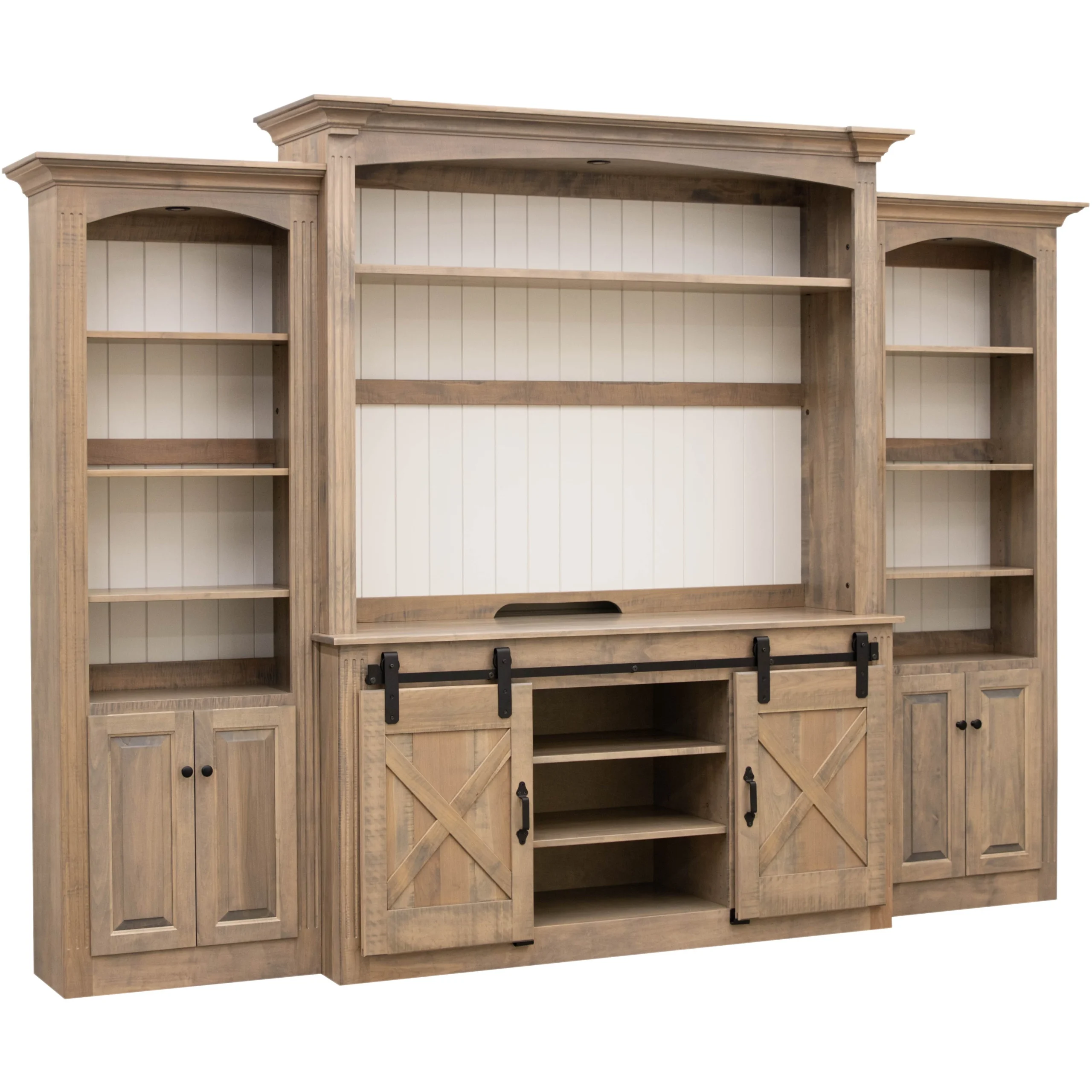 Hampton White & Wood Barn Door Entertainment Center | M-VD&DW