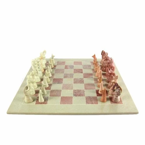 Hand Carved Kenya Traditional Soapstone Animal Chess Set or Pieces- 15" Board