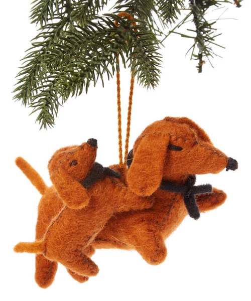 Handmade Felt Red Dachshund Ornament Fair Trade Helps Local Artisans