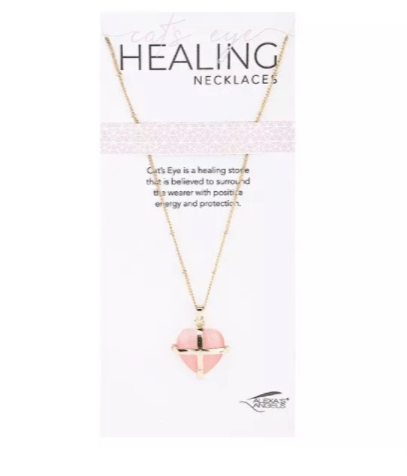Heart Shaped Healing Cat's Eye Pink Necklace Alexa's Angels