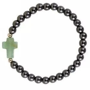 Hematite Bead Cross Bracelet Assorted Colors Stretch