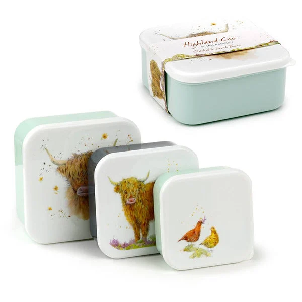Highland Cow Set of 3 Lunch Box Snack Pots M/L/XL
