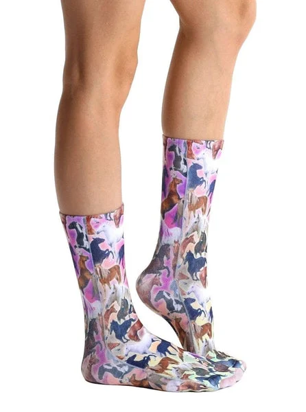 Horse Print Colorful Women's Crew Socks
