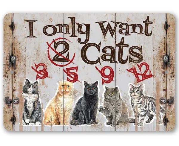 I Only Want Cats - Funny Metal Sign Handmade in the USA