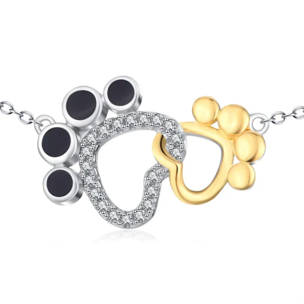 Interlocking Paws Necklace for Pet Lovers!Solid Sterling Silver