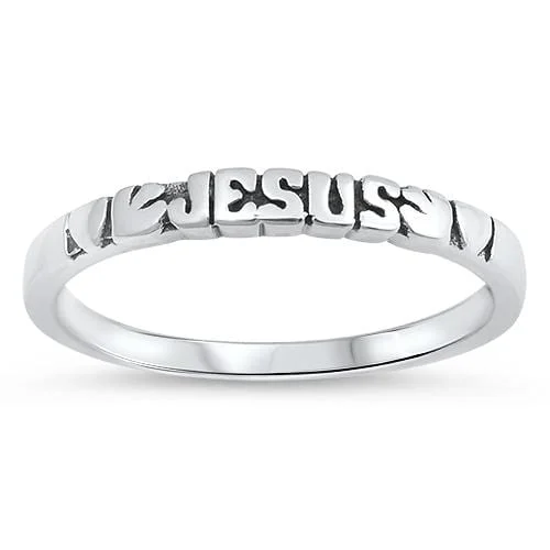 "Jesus" and Hearts Engraved Sterling Silver Band