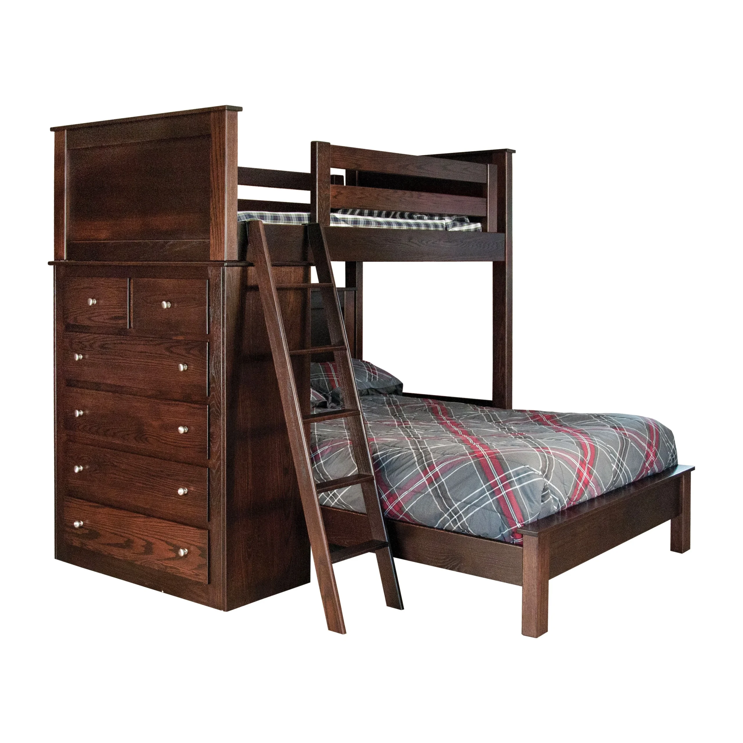 Jordan Oak Wood Twin Over Full Loft Bed with Ladder | RT