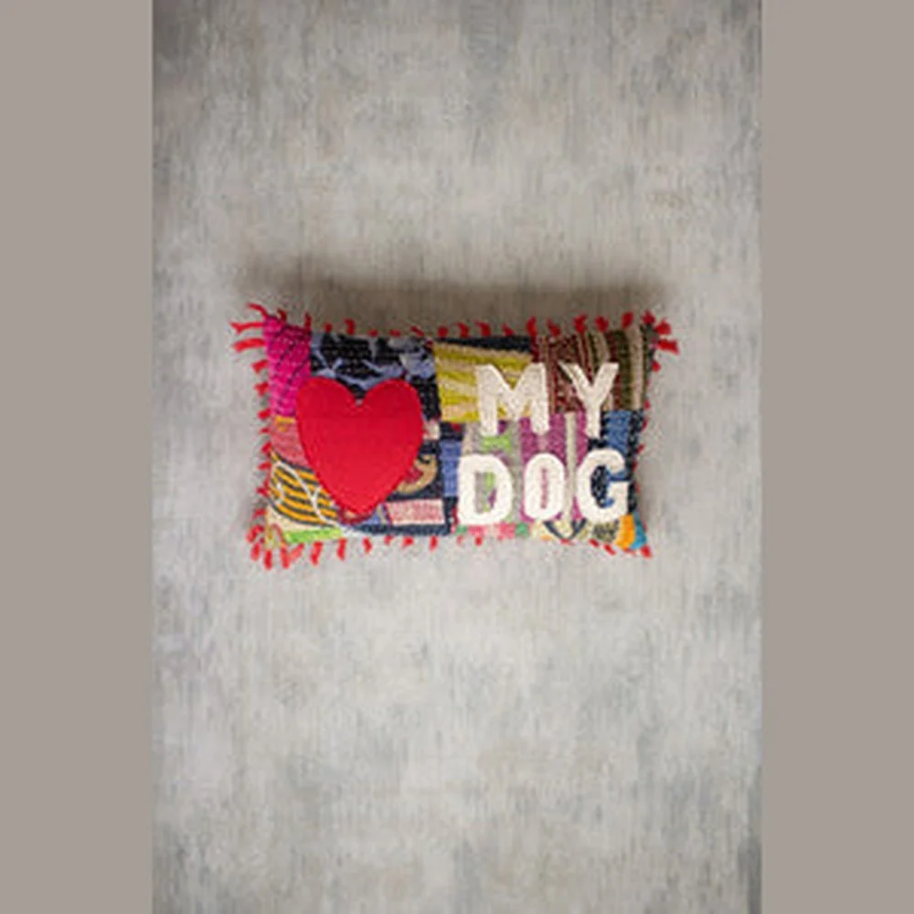Love My Dog Kantha Pillow