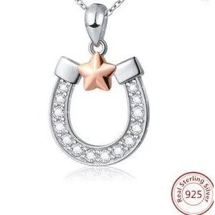 Lucky Horseshoe Sparkling Necklace Sterling Silver Rose Gold