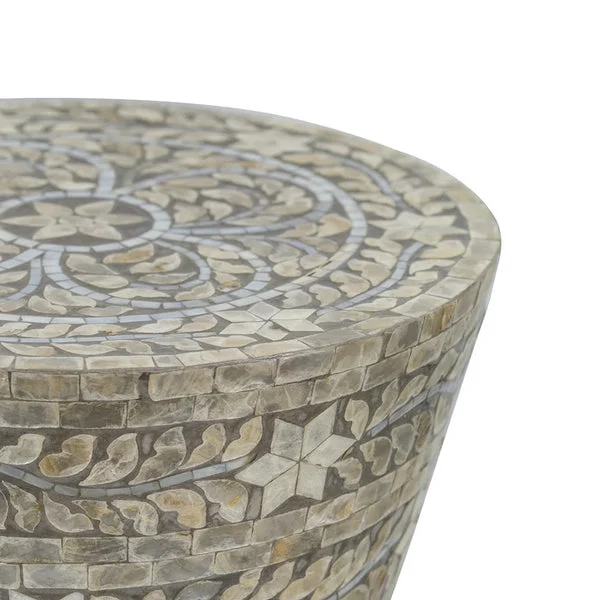 Lyra Luxury Accent Table Stool | Hourglass Form & Inlaid Capiz Shell