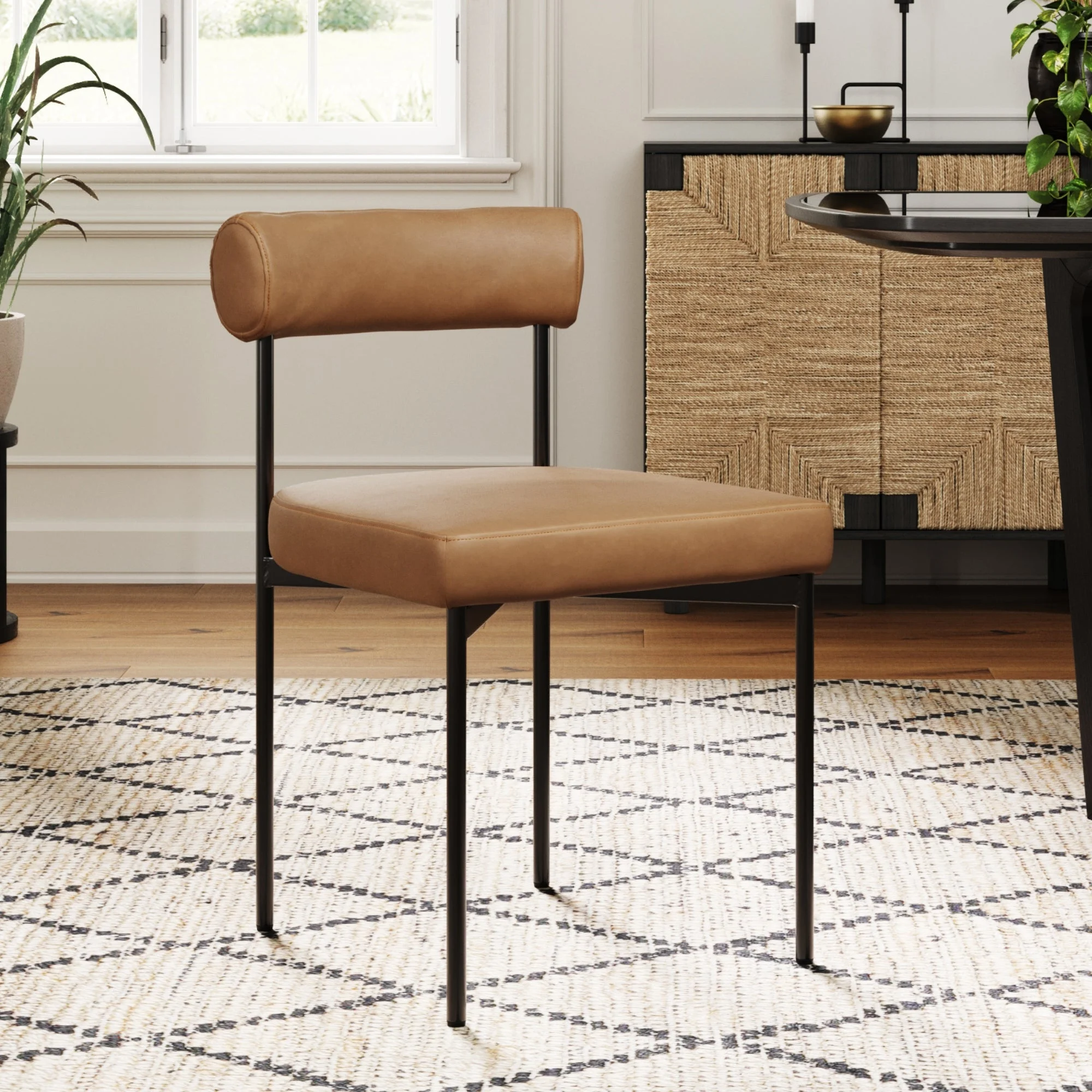 Metal Upholstered Modern Dining Chair Light Brown