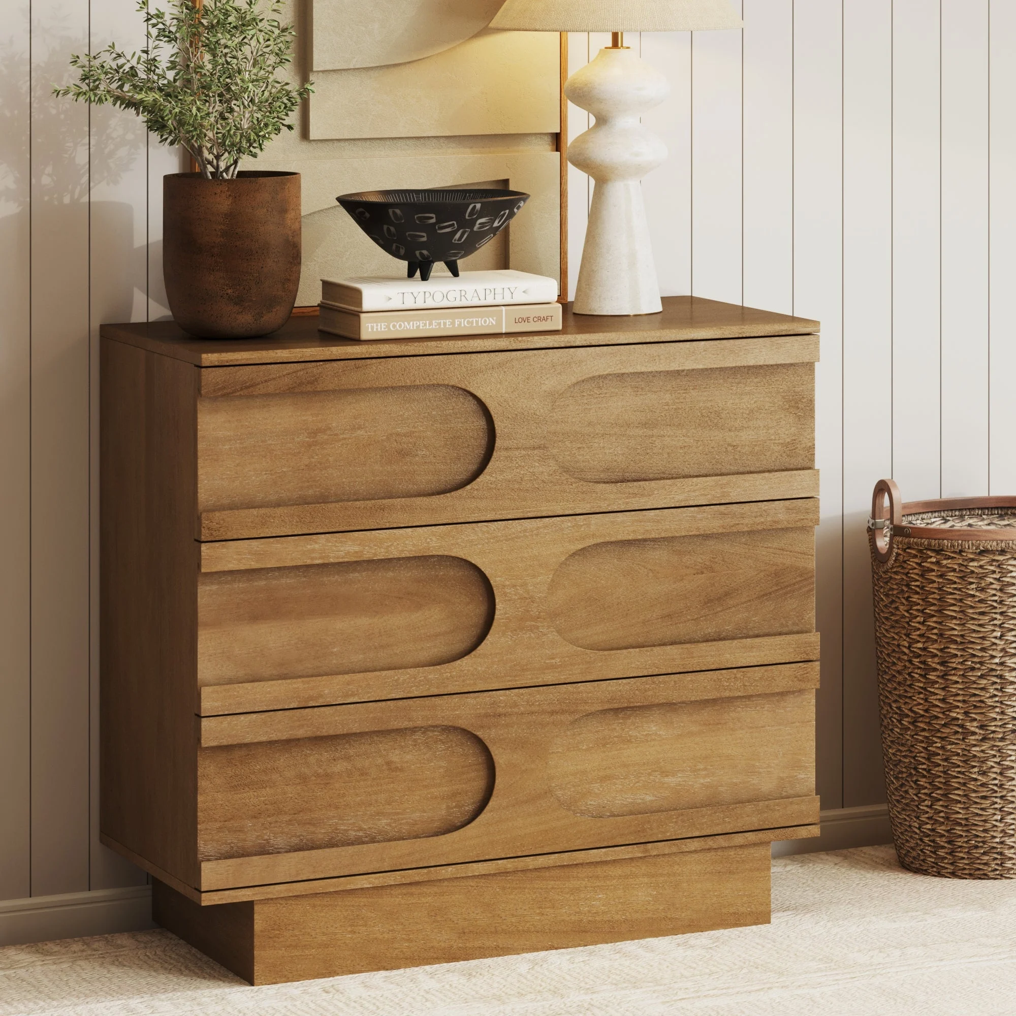 Mid-Century 3-Drawer Dresser Light Brown
