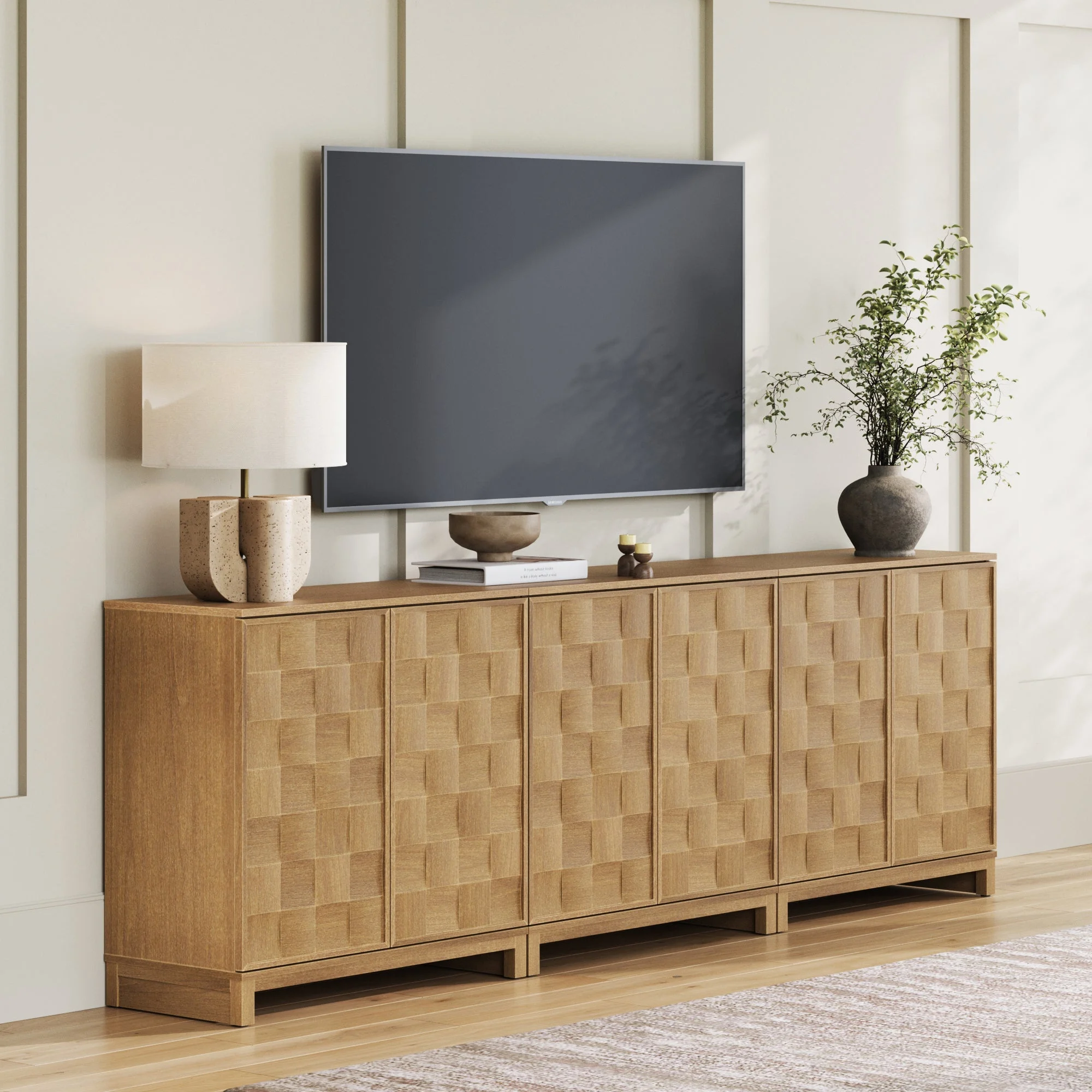Mid Century Modern TV Stand Console with Doors for TVs up to 75"