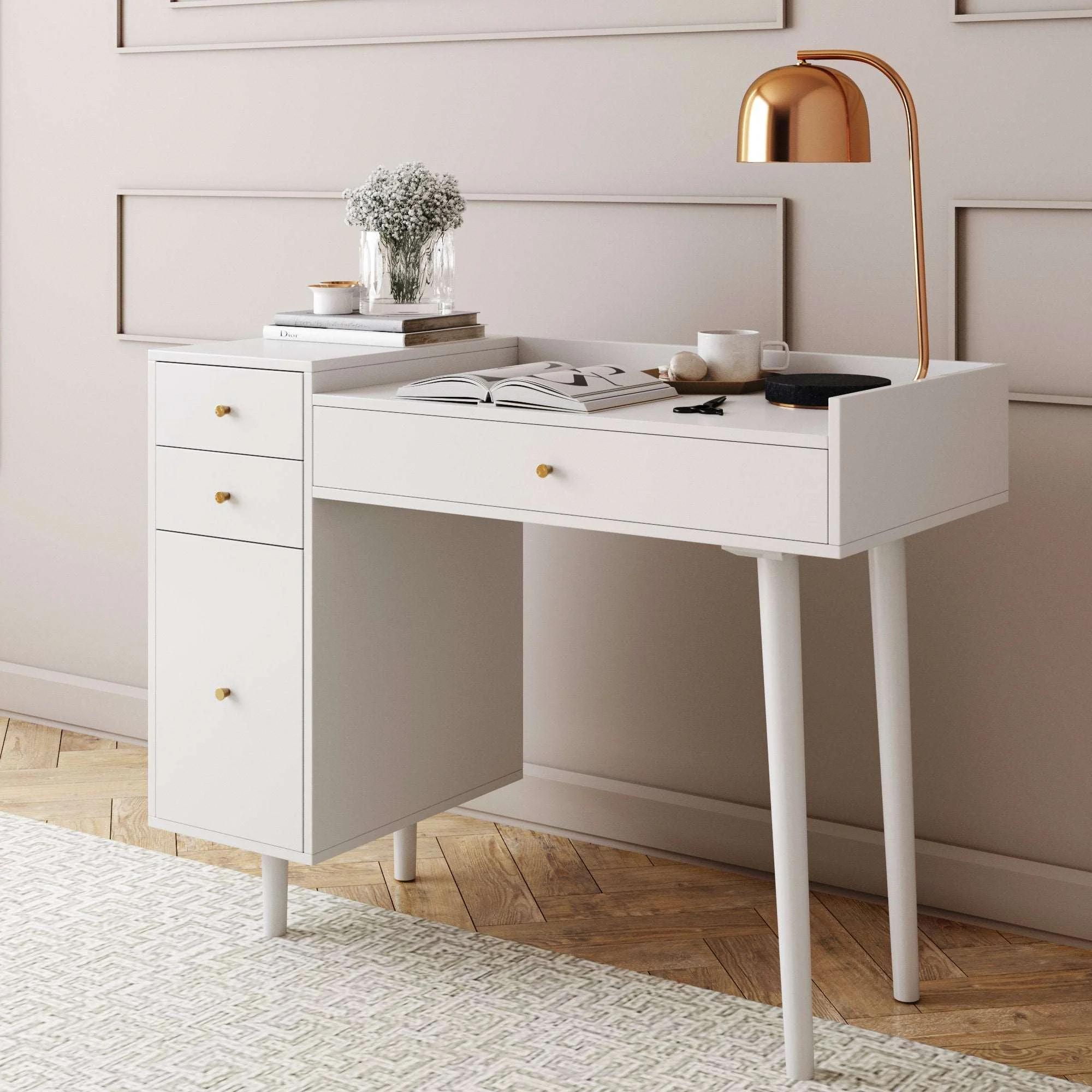 Mid-Century Modern Vanity Desk with Drawers