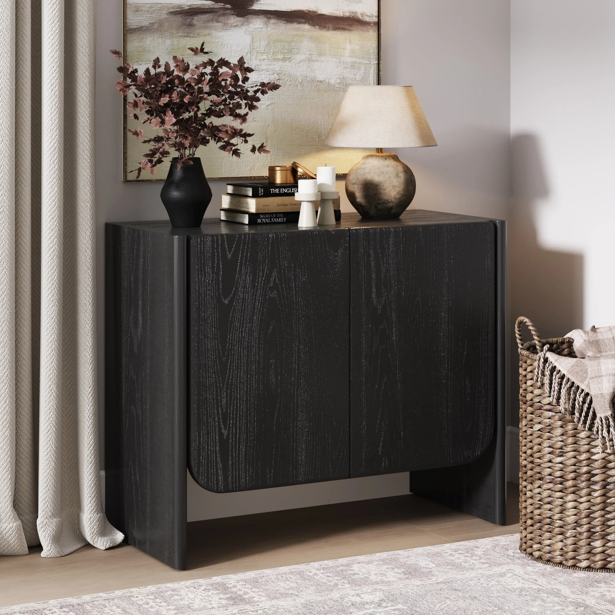 Mid Century Modern Wood Cabinet Black Oak