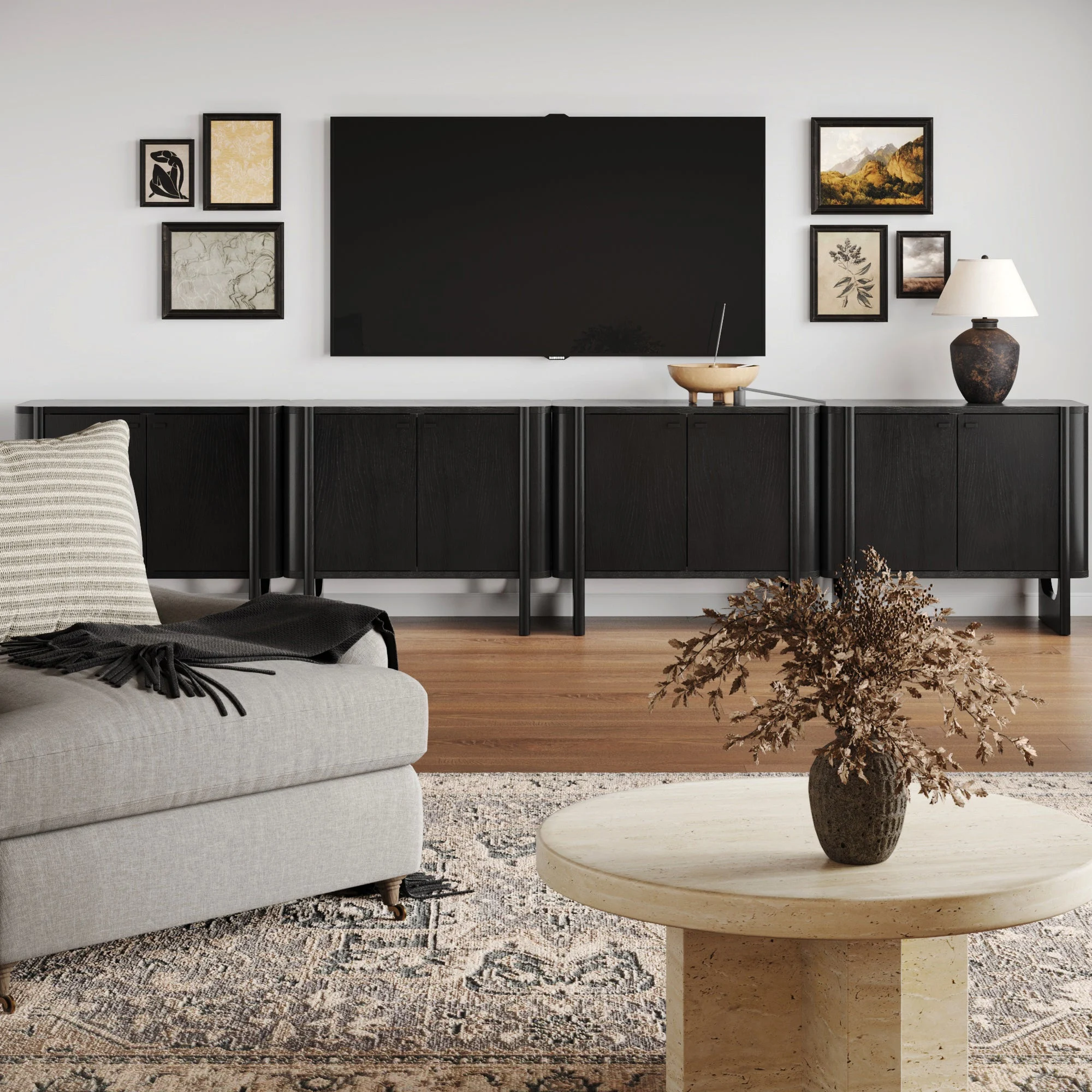Mid-Century Wood TV Console Black for TVs up to 100"