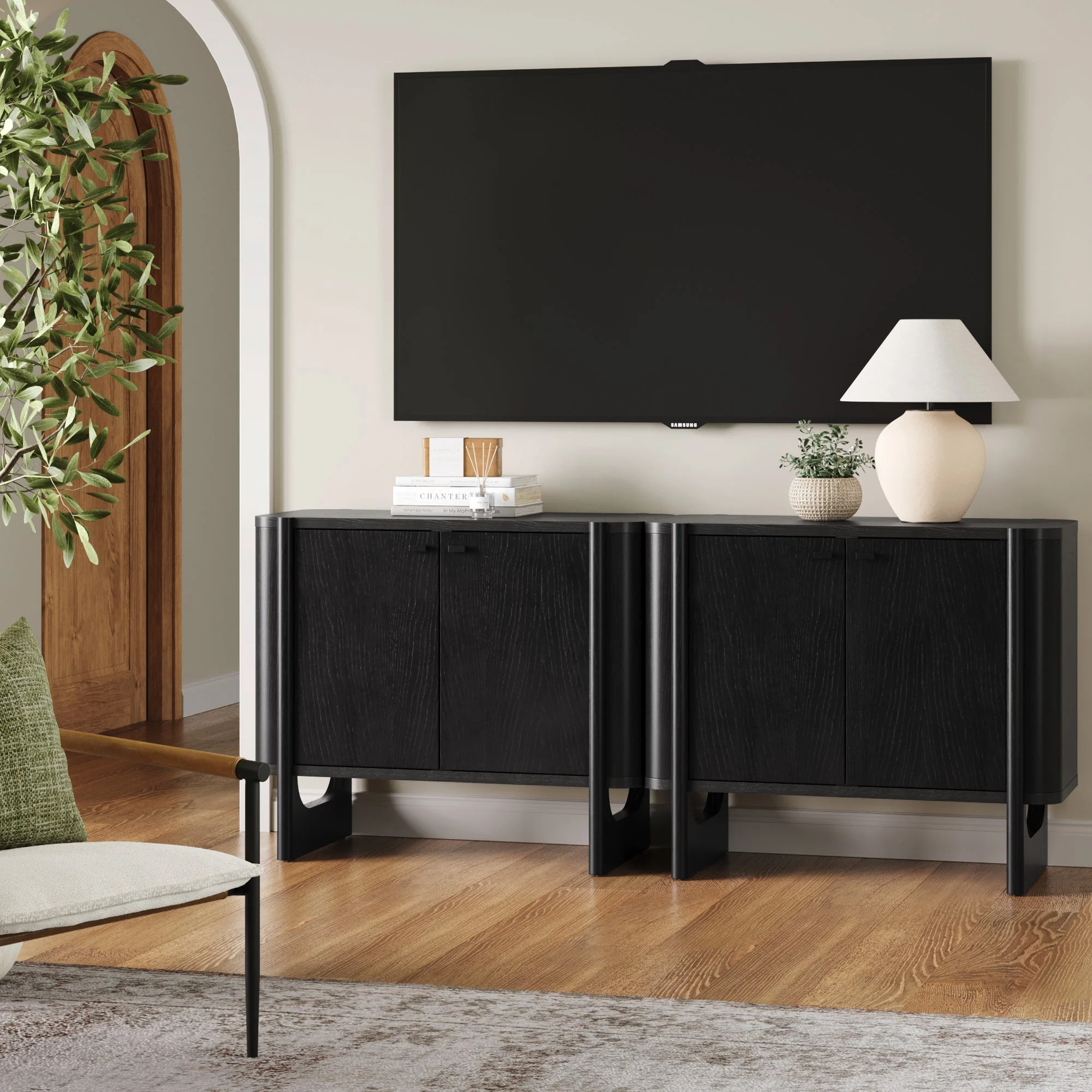 Mid-Century Wood TV Console Black for TVs up to 65"