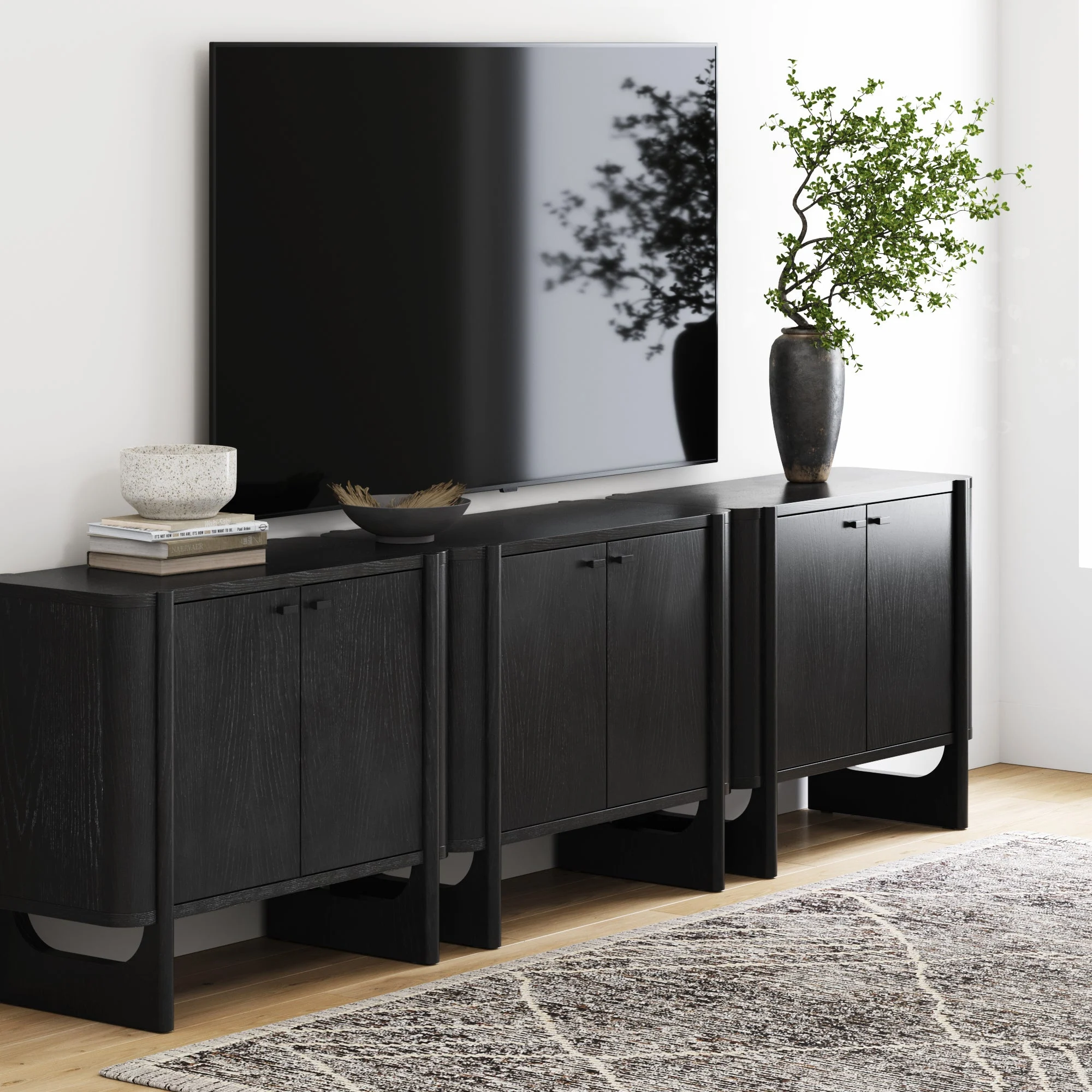 Mid-Century Wood TV Console Black for TVs up to 75"