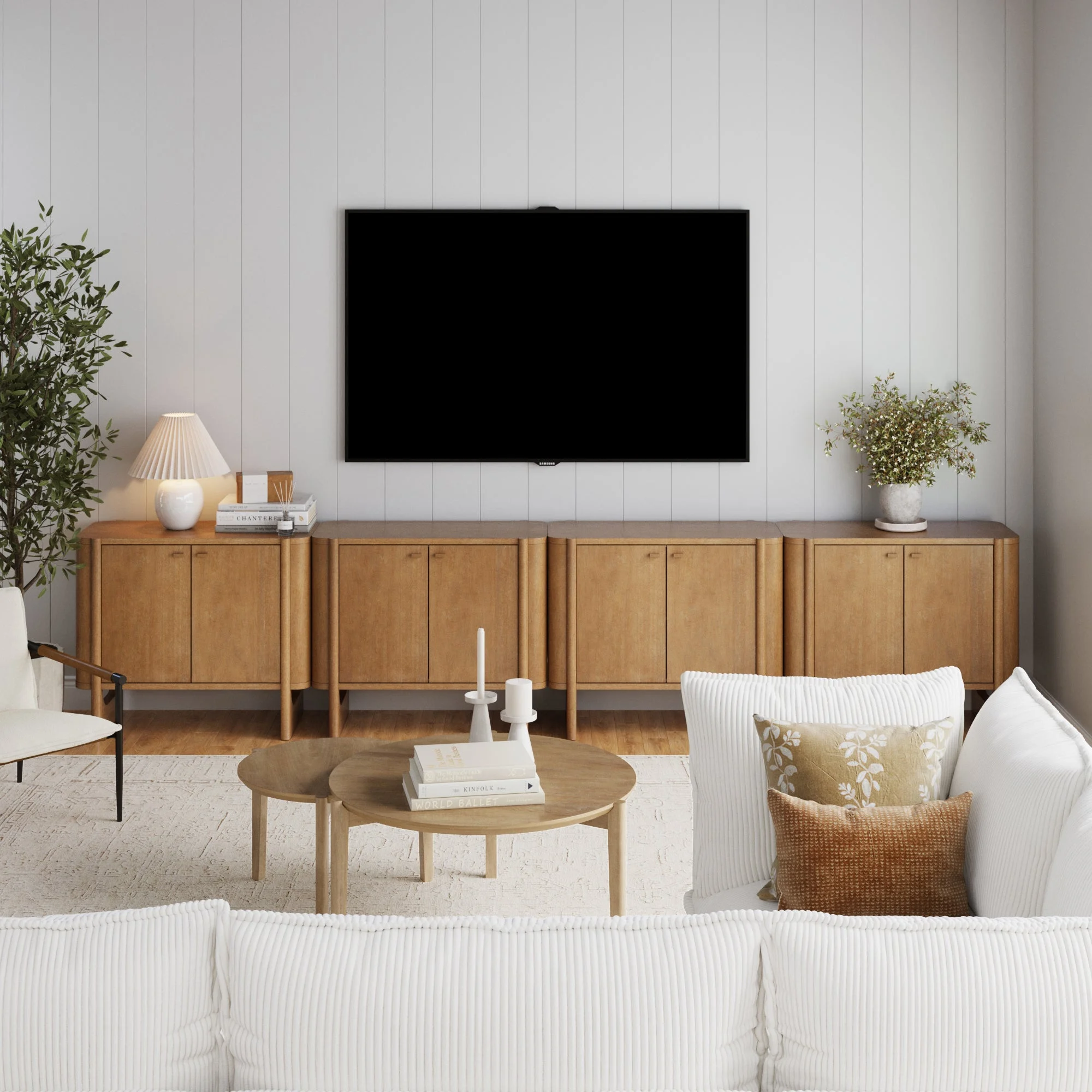 Mid-Century Wood TV Console Light Brown for TVs up to 100"