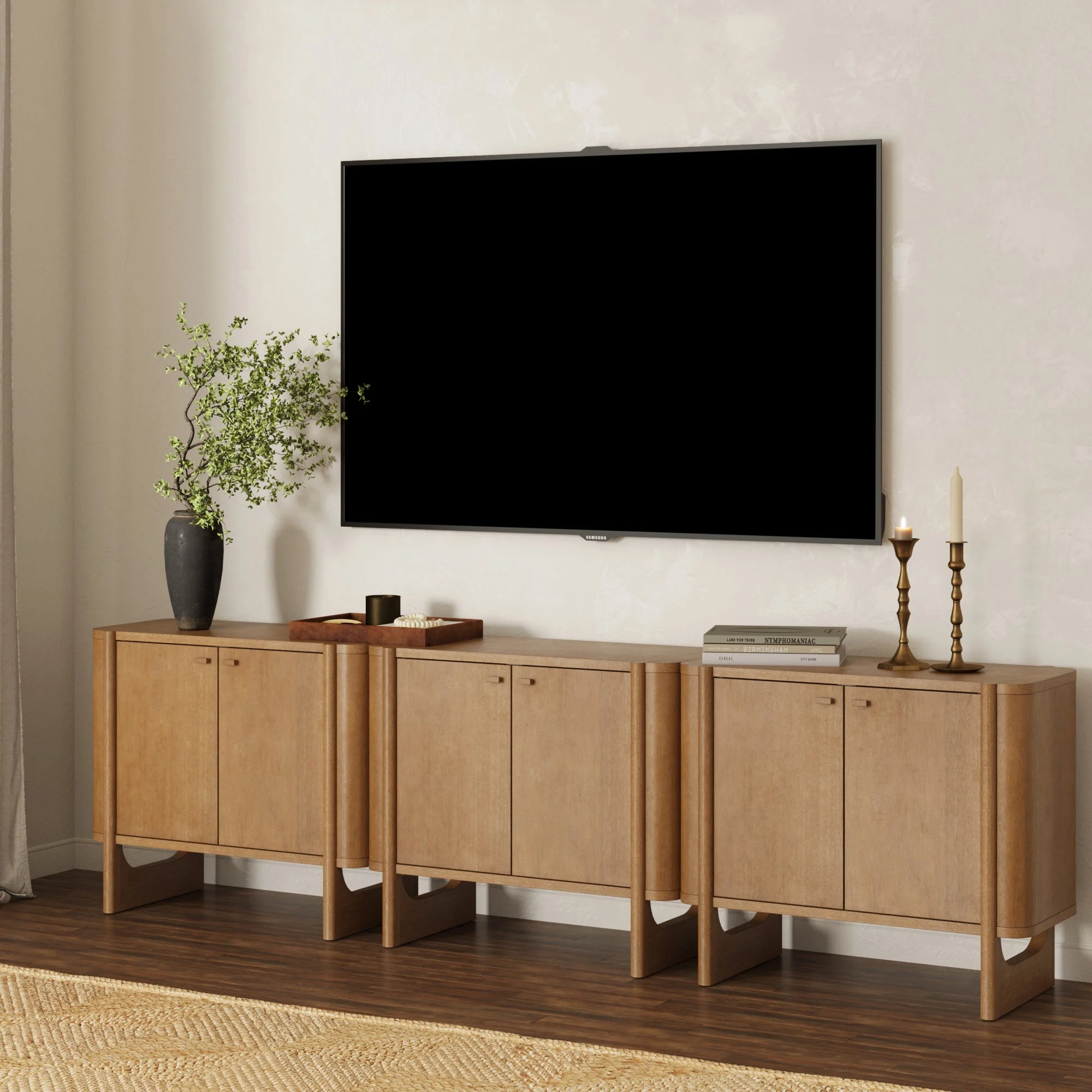 Mid-Century Wood TV Console Light Brown for TVs up to 75"