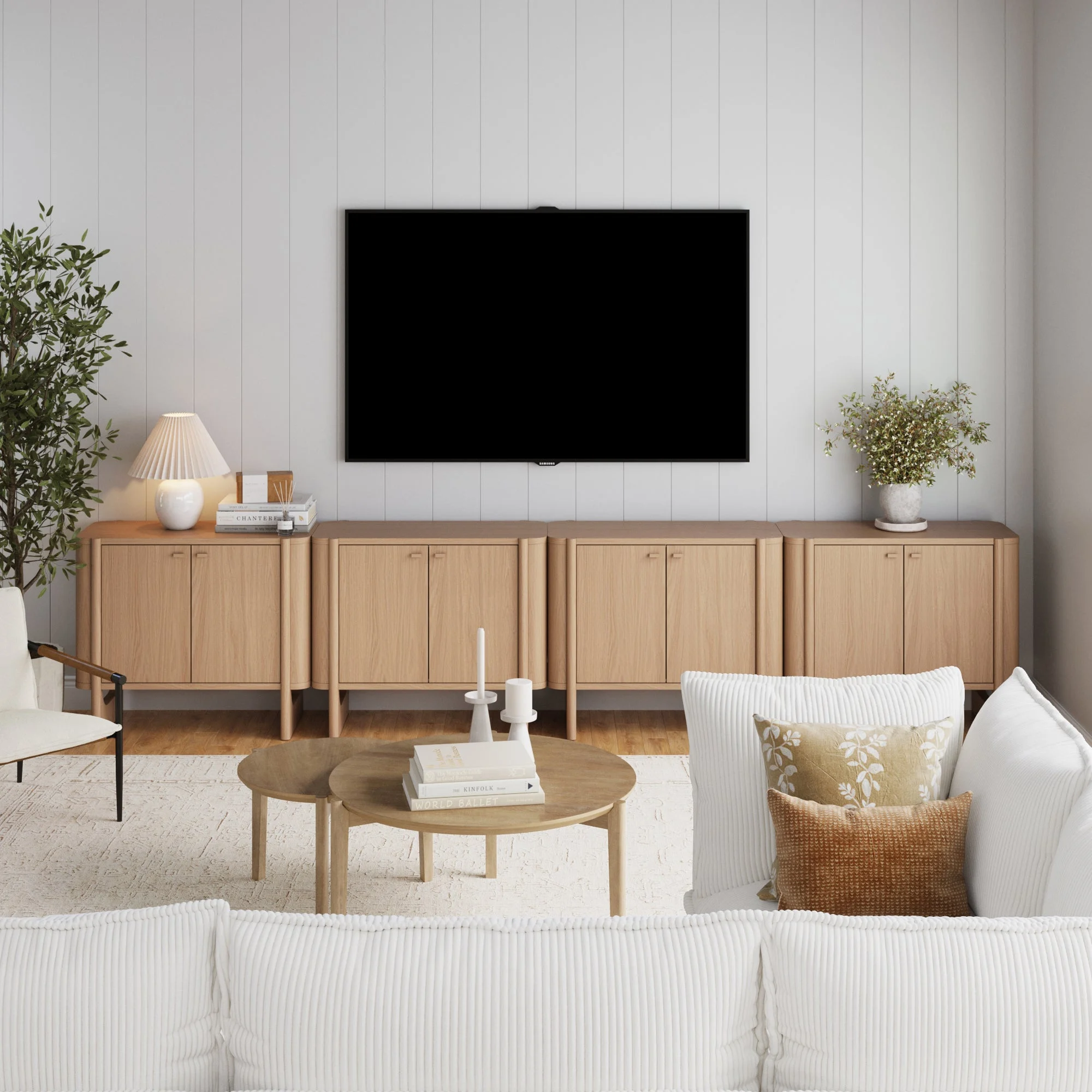 Mid-Century Wood TV Console Raw Oak for TVs up to 100"