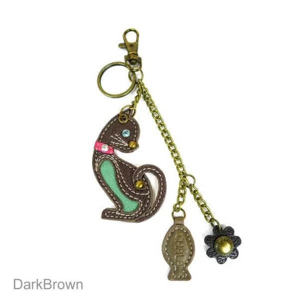 Mini Cat Keychain With Cute Fish Charm Teal