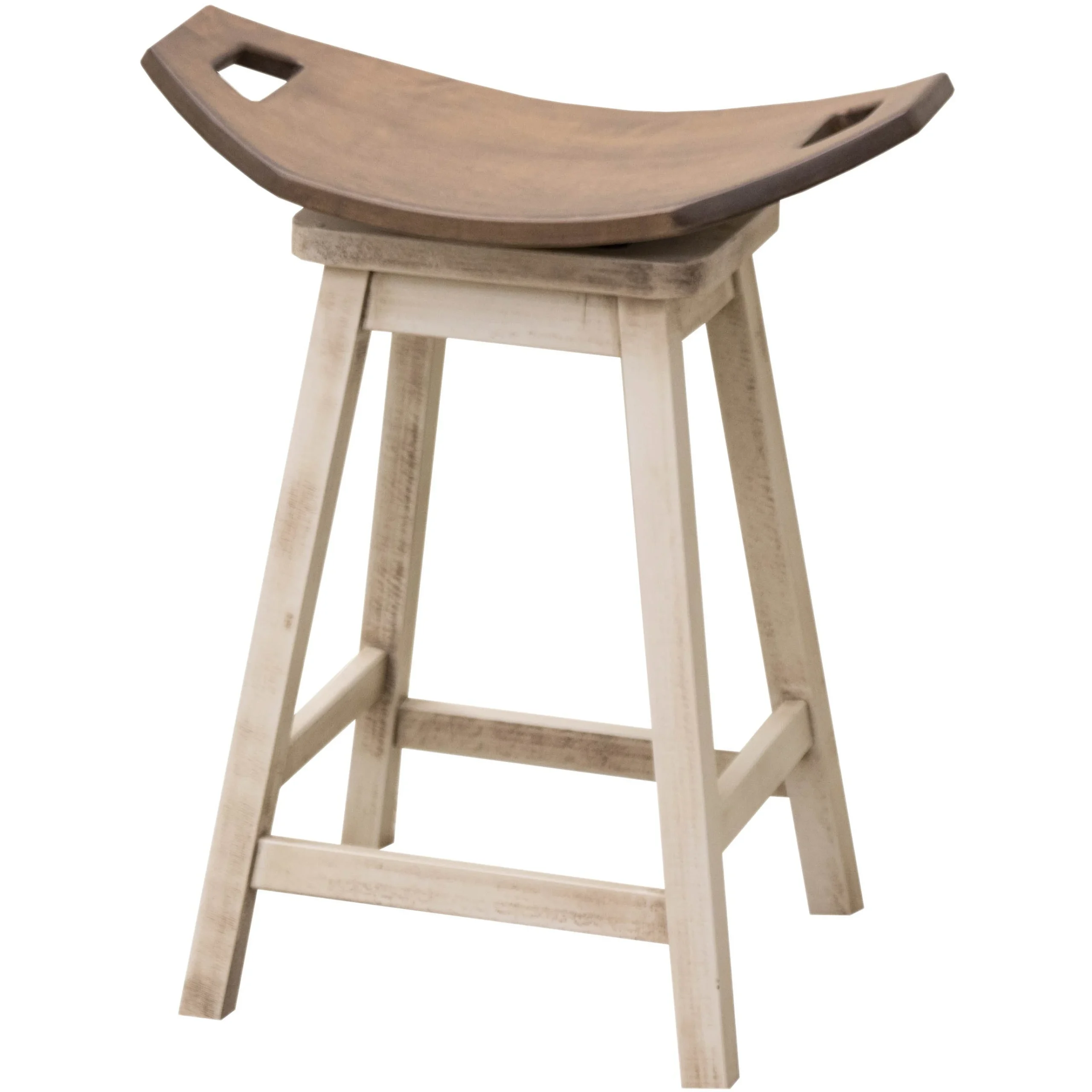 Mission 24" Saddle White & Wood Swivel Bar Stool | M-CS&DCD