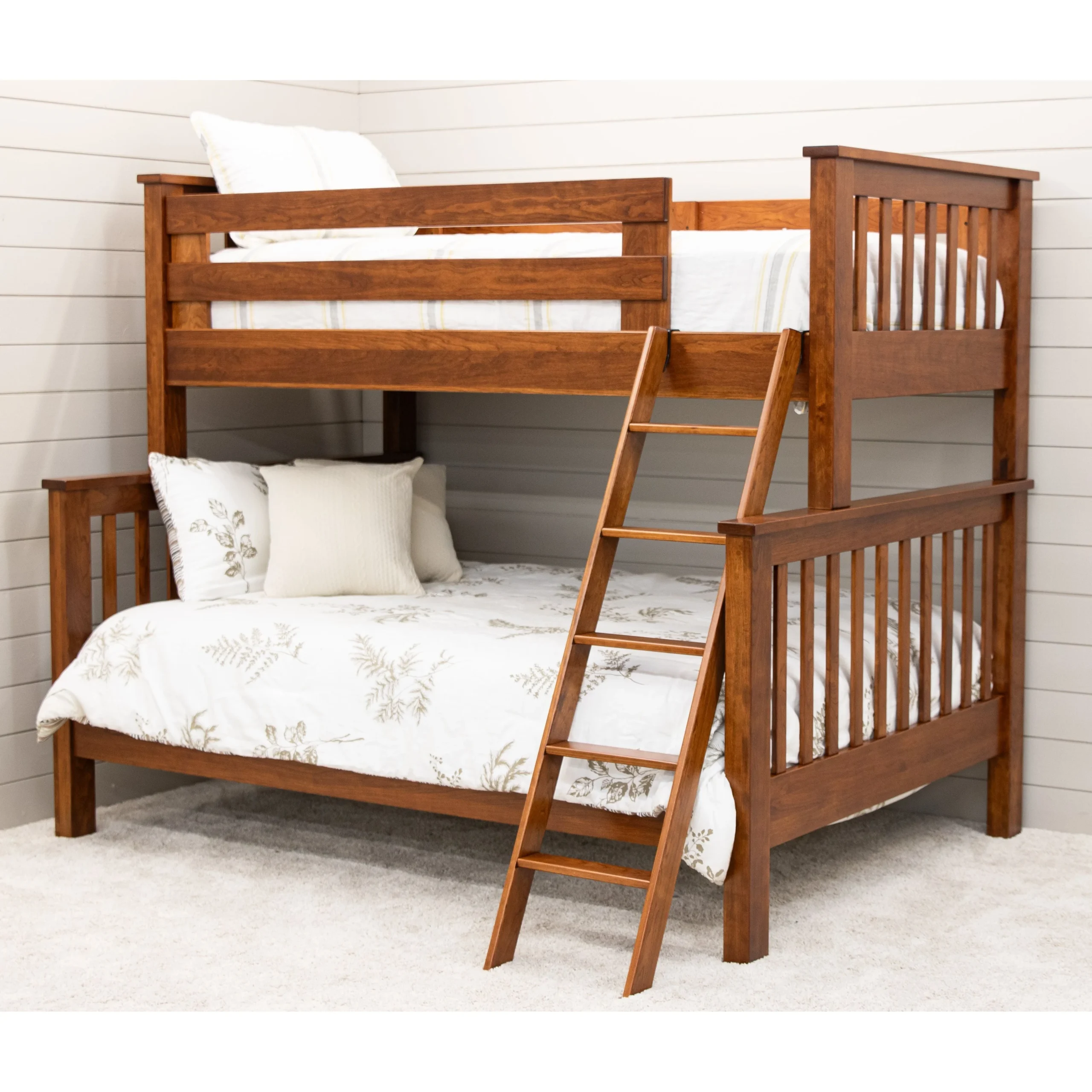 Mission Cherry Wood Twin Over Full Bunk Bed with Ladder | MC