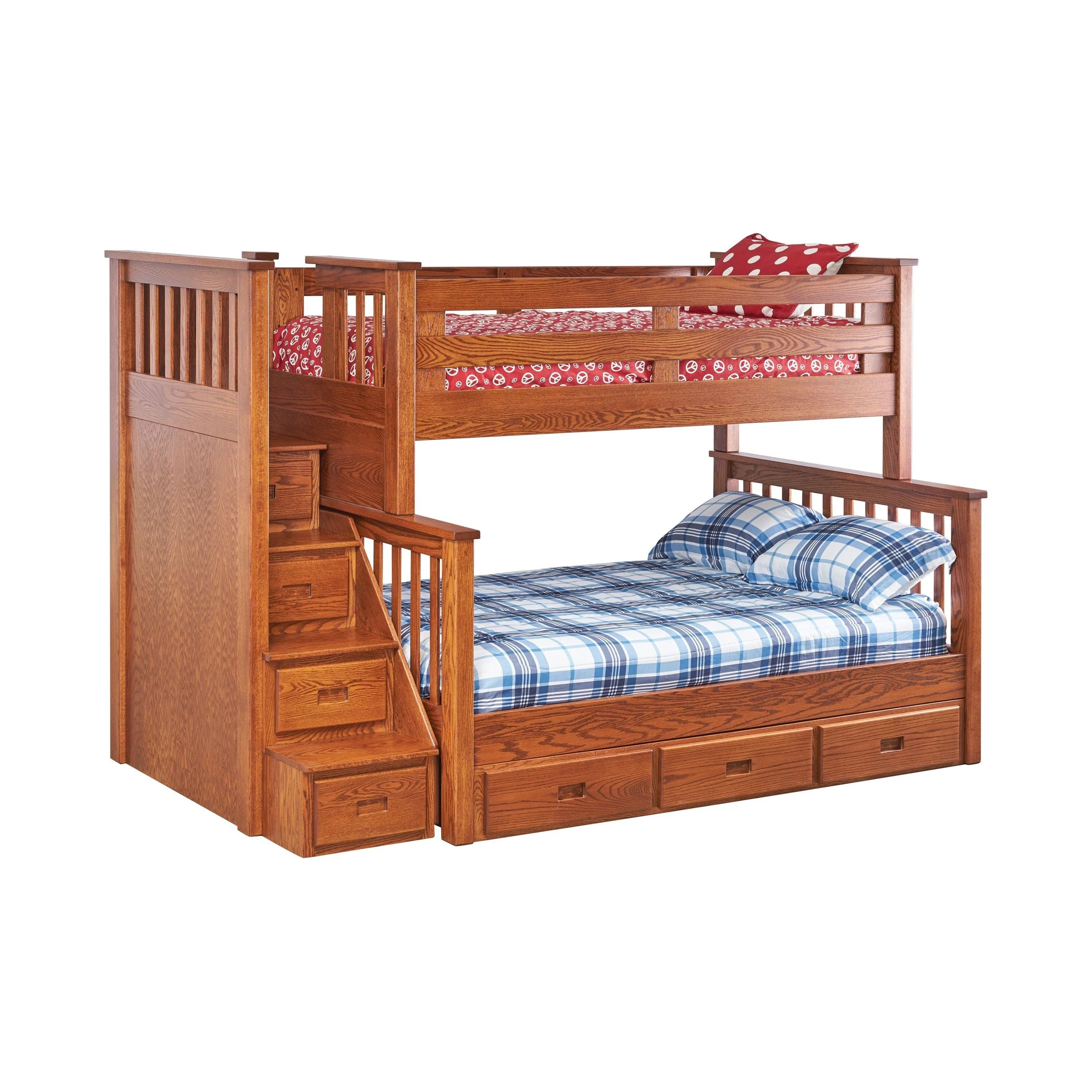 Mission Oak Wood Twin Over Full Bunk Bed with Step Unit | MC