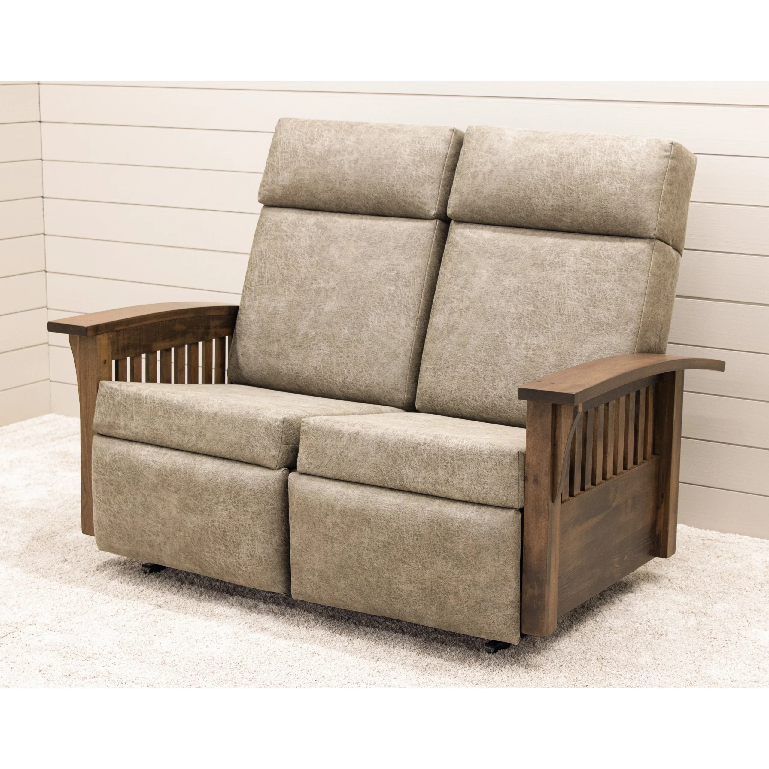Mission Reclining Loveseat with Maple Wood Arms | 22-61