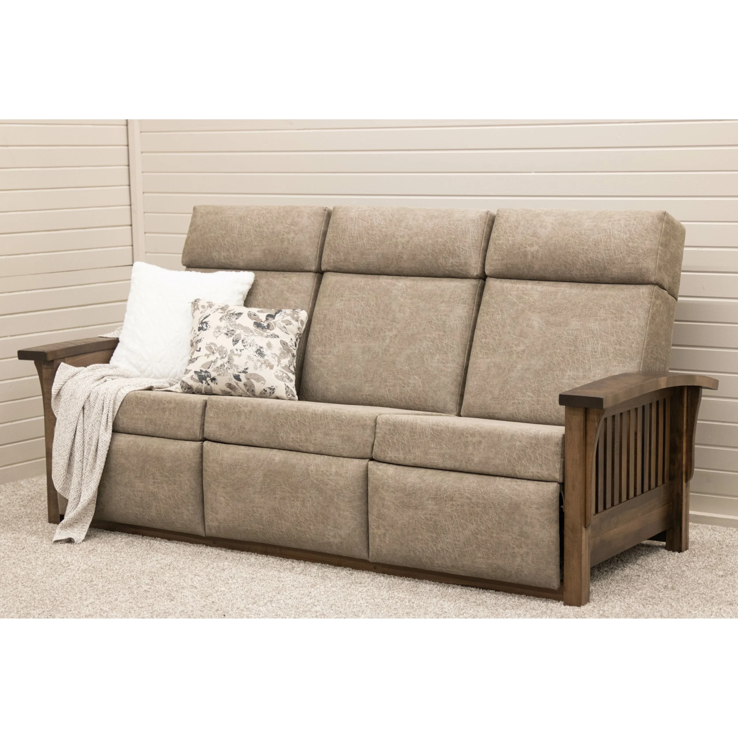 Mission Wallhugger Reclining Sofa with Maple Wood Arms | 22-61