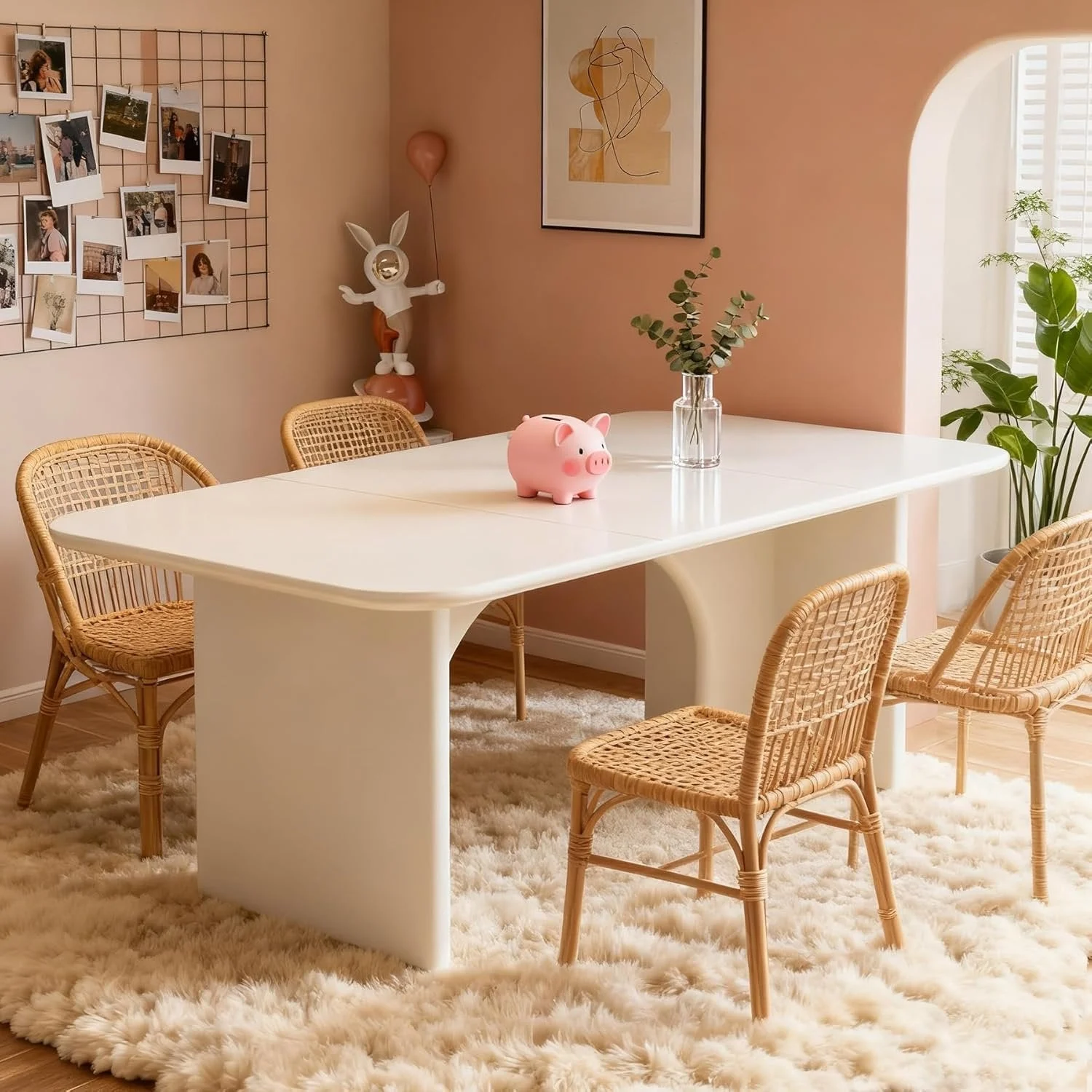 Modern Dining Table, 63" Large Rectangle Kitchen Table for 4-6 People
