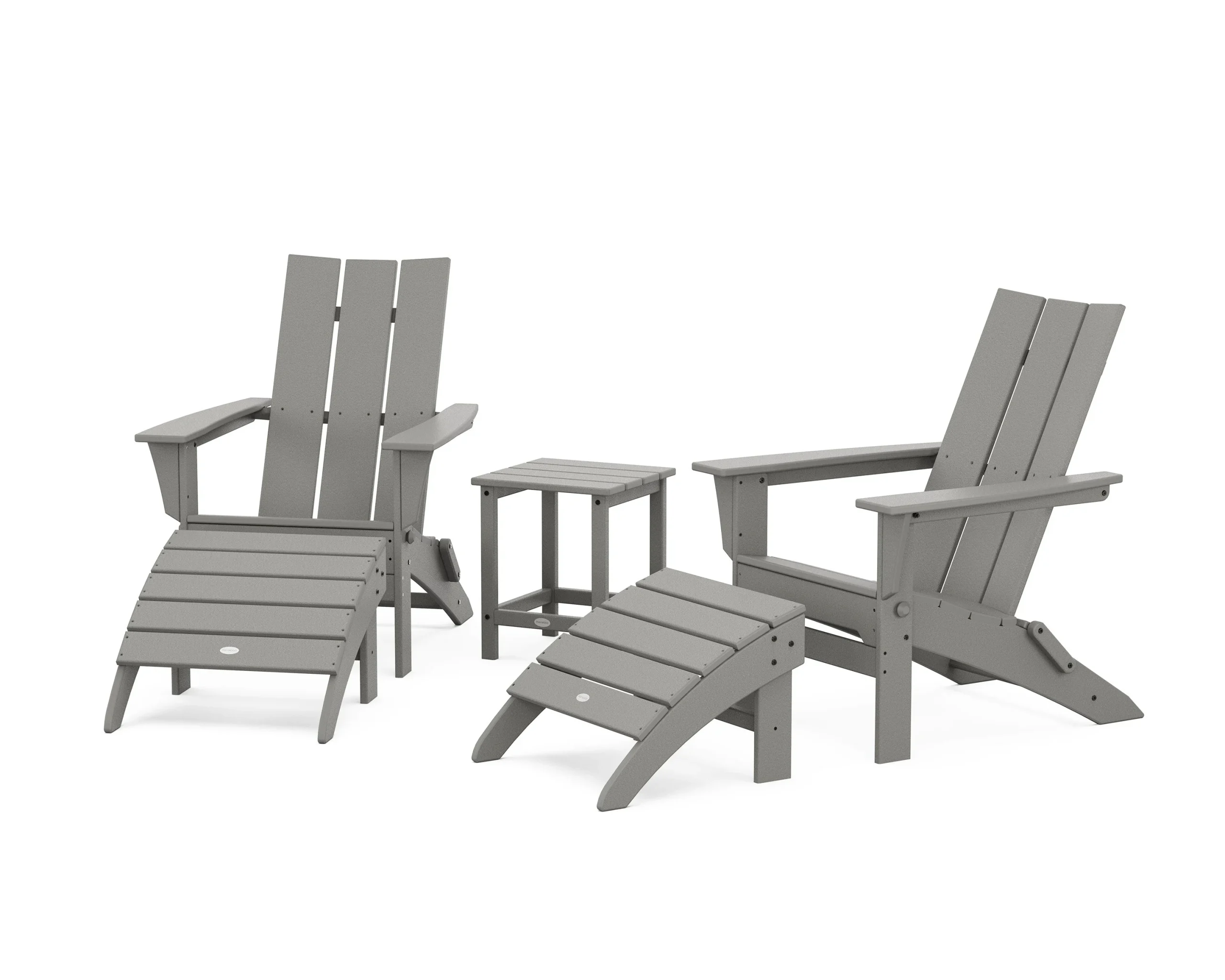 Modern Folding Adirondack Chair 5-Piece Set with Ottomans and 18" Side Table