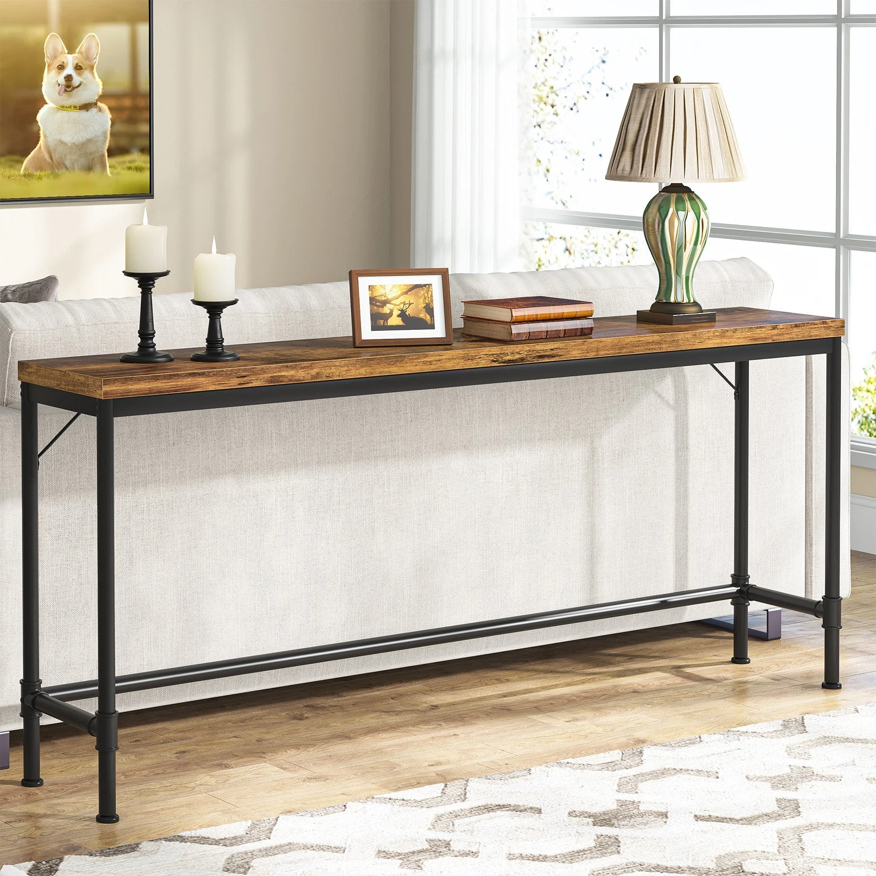 Narrow Console Table, 70.9" Extra Long Sofa Table Industrial Hallway Table