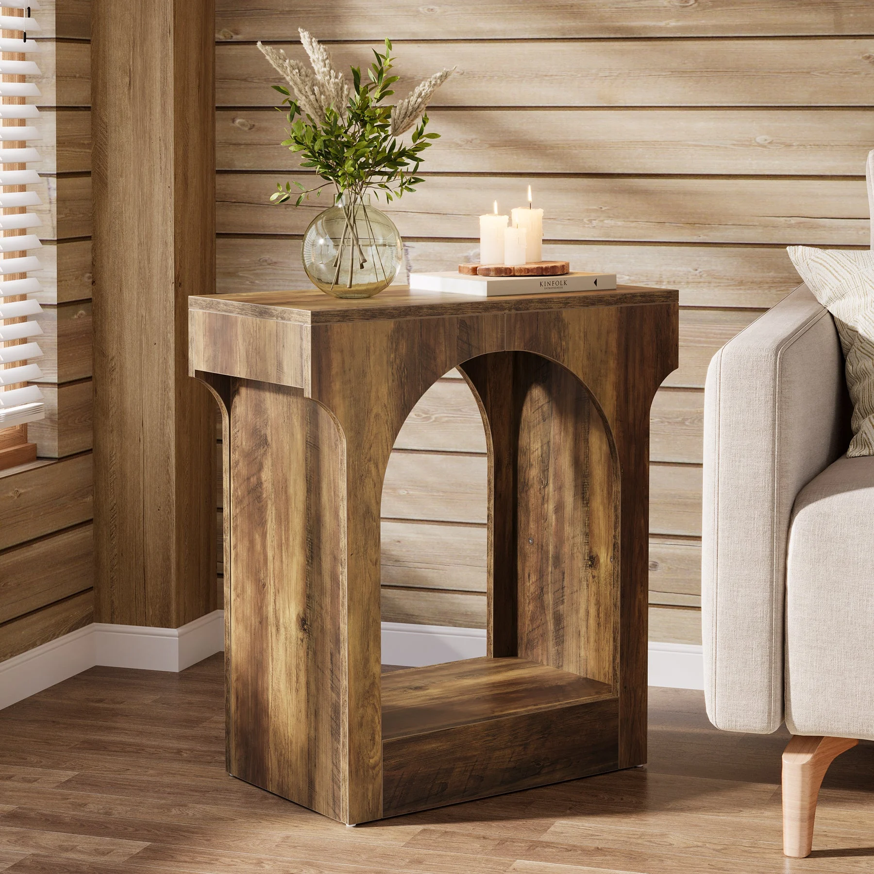 Narrow End Table, 2-Tier Side Table with Storage Space