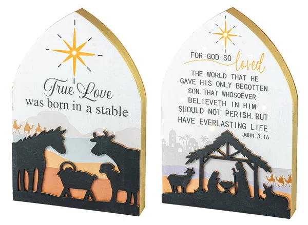 Nativity Christmas SCRIPTURE TABLETOP LIGHTUP SET of 2