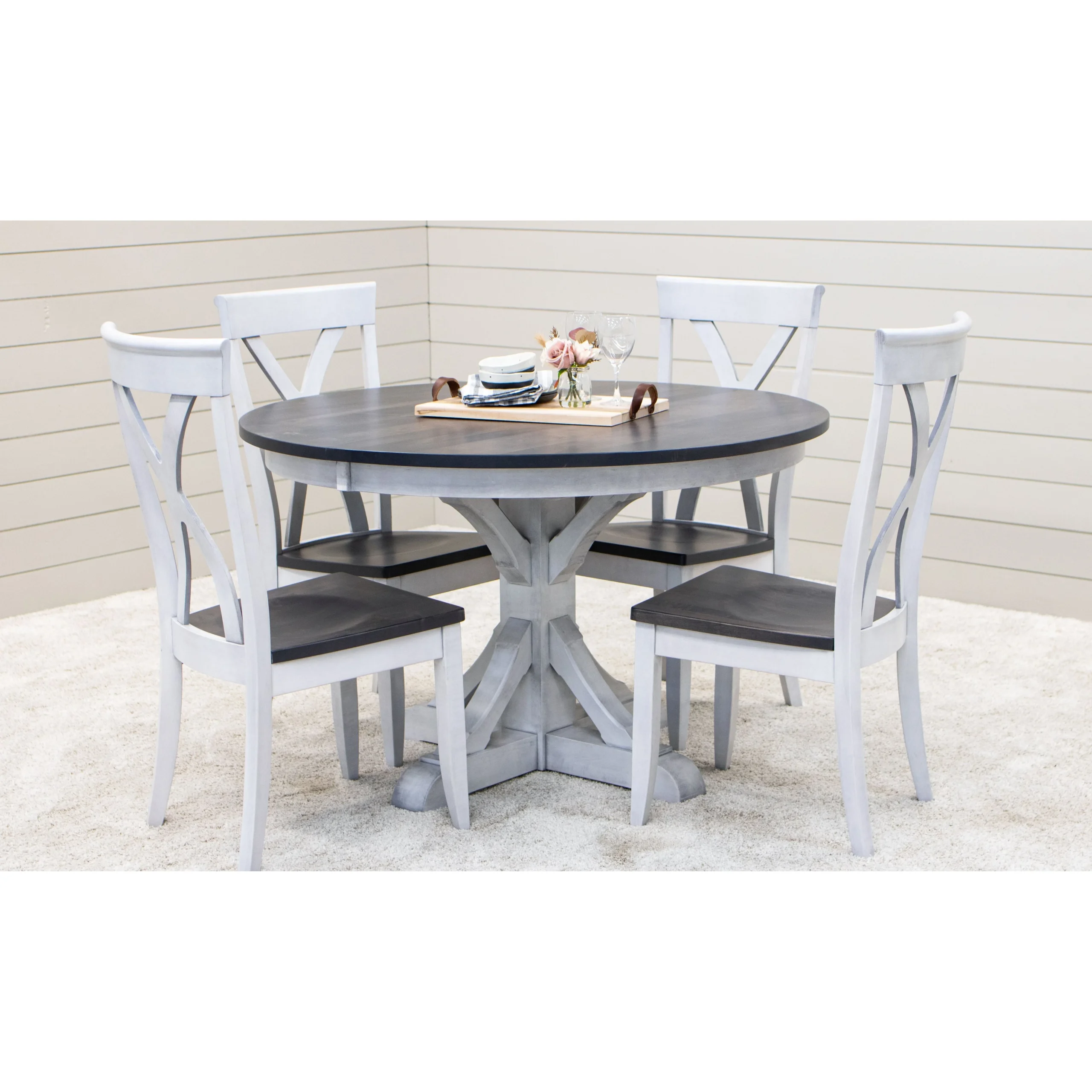Newport Grey Round Dining Set for 4 with X-Back Chairs