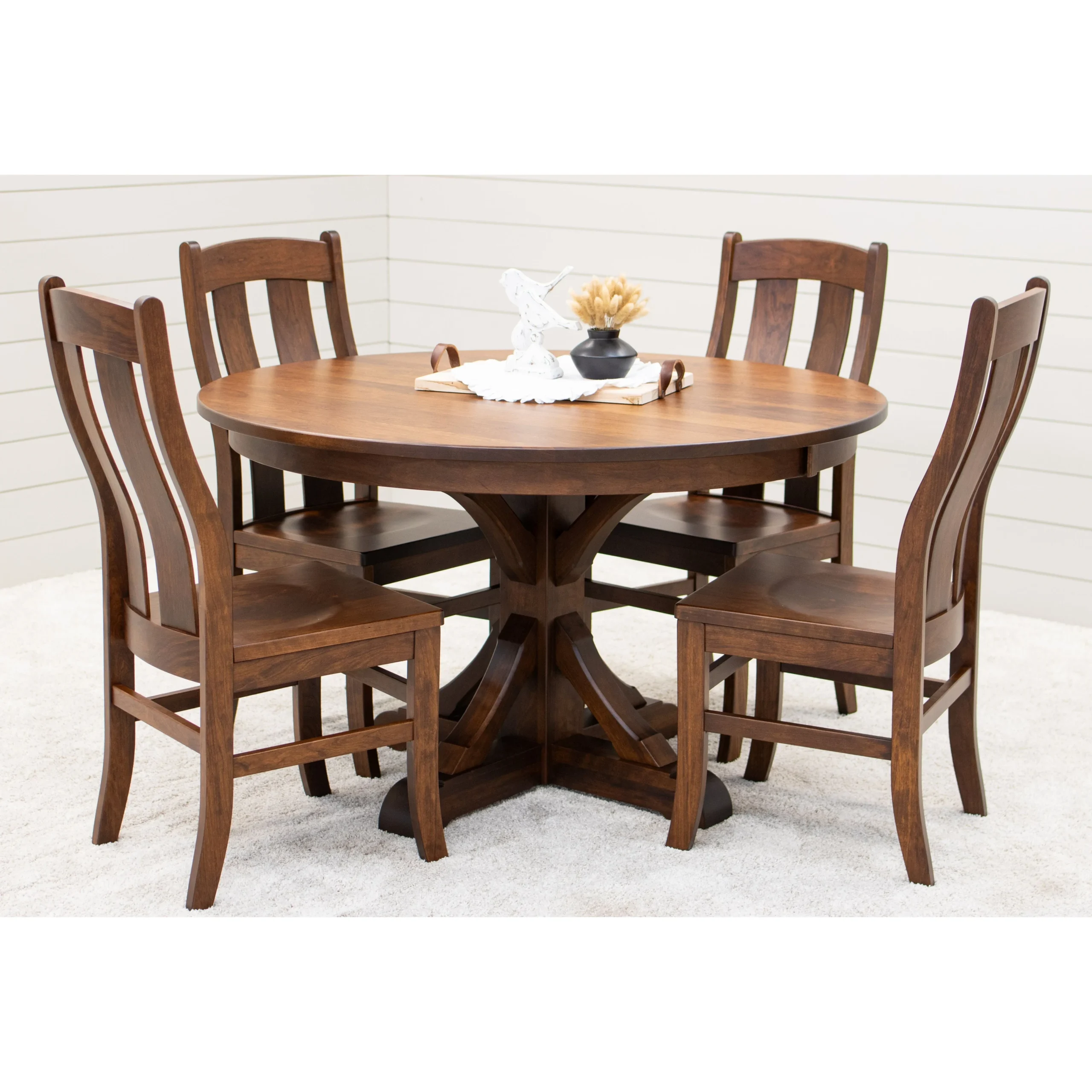 Newport Round Cherry Wood Amish Dining Table Set for 4