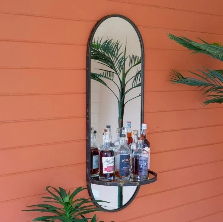 Oval Wall Mirror w/ Folding Shelf