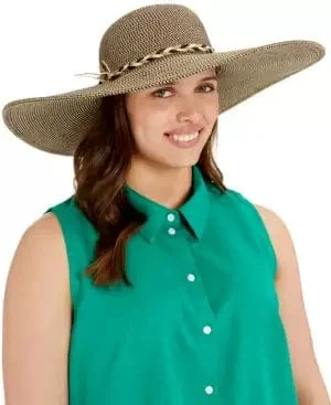 Packable Wide Brim Hat with Braided Trim 90% UV Protection!