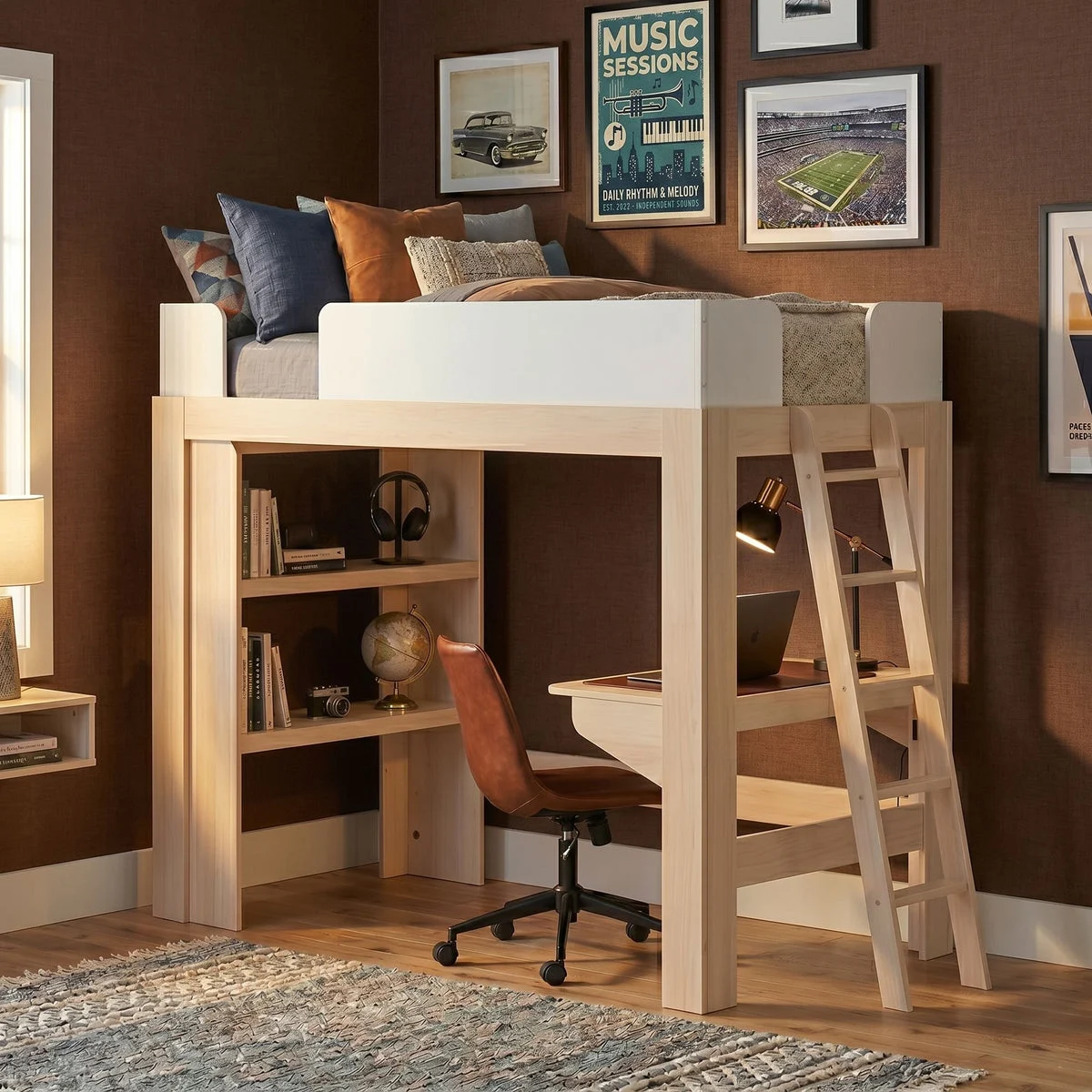 Parker Loft Bed with Desk + Bookcase - Twin