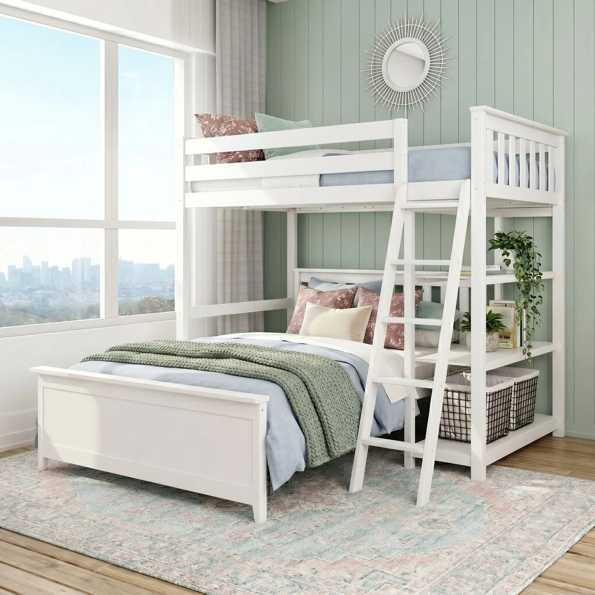 Peyton L-Shaped Bunk Bed with Bookcase - Twin over Full