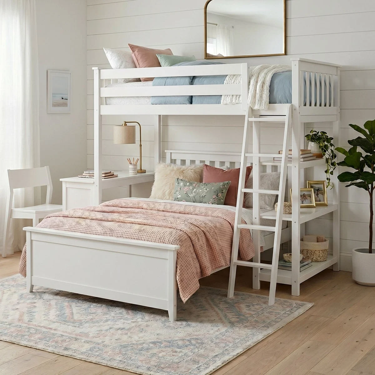 Peyton L-Shaped Bunk Bed with Desk + Bookcase - Twin over Full