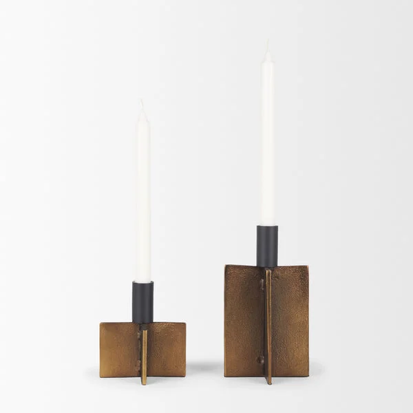 Pia Candle Holders- Set of 2 | Matte Black Metal & Architectural Form