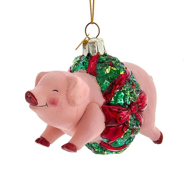 PIG IN WREATH GLASS ORNAMENT by Kurt S Adler & NOBLE GEMS