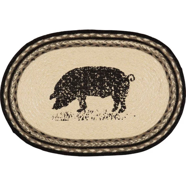 Pig or Cow Jute Placemats Sawyer MillSet of 6, 12x18